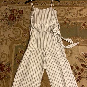 White Jumpsuit With Blue Pin Stripes